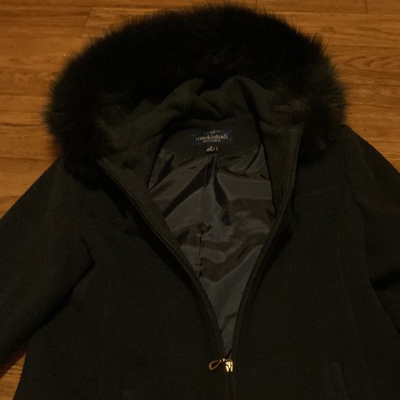 Mackintosh Navy Wool Jacket Coat With Fox Trimmed Hood - Picture 7 of 7